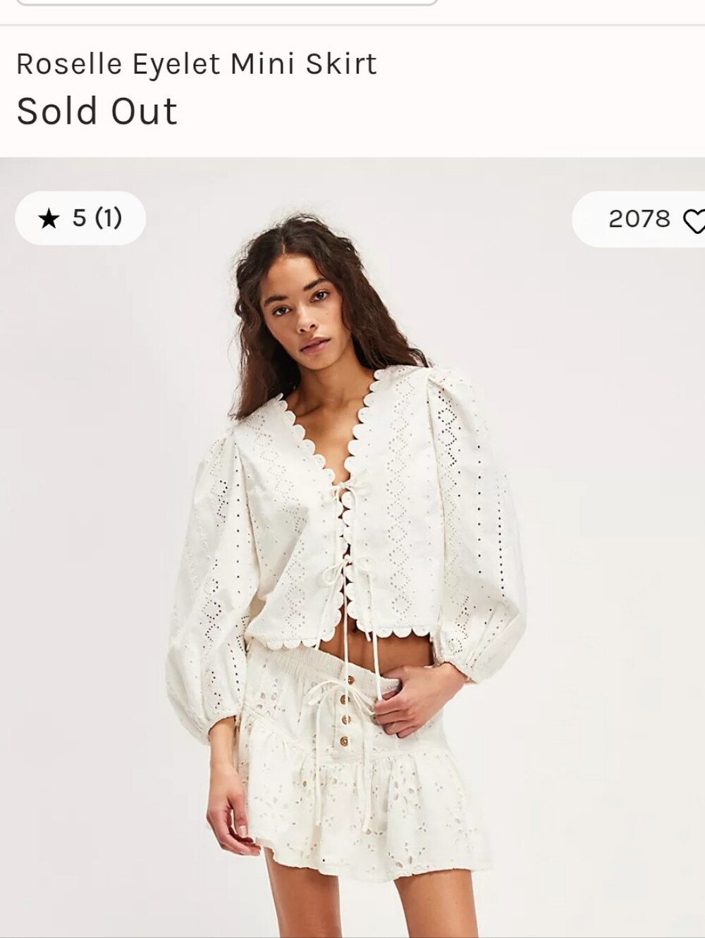 NWT Free People $173 Roselle Eyelet Mini Skirt